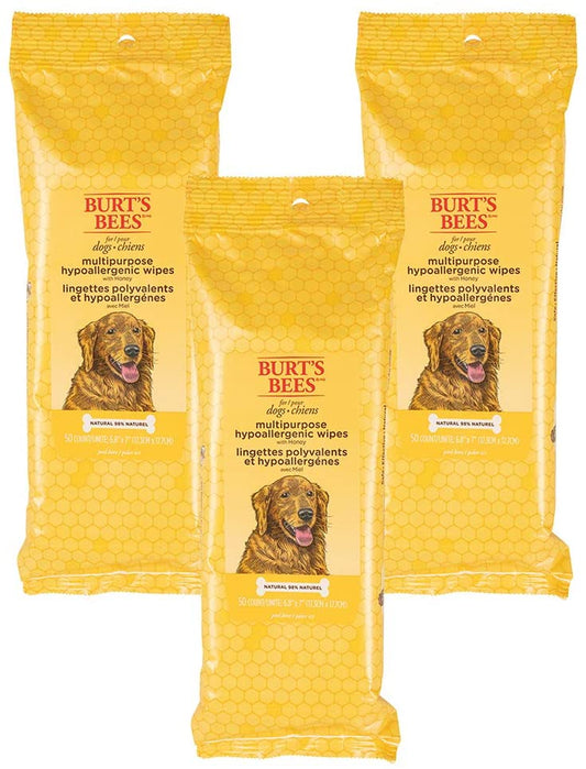 Honey Multipurpose Dog Grooming Wipes, Gentle Hypoallergenic Spot Cleaning Sheets, Ph Balanced Natural Origin Formula for Paws, Face and Butt, 50 Count - 3 Pack